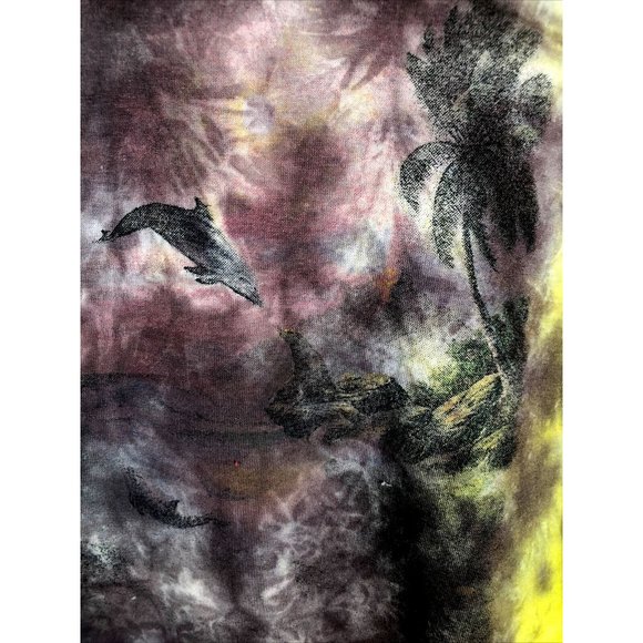 Tie-Dyed Shirt Unisex Blues Yellow Blacks Dolphin Theme Adult Size 2X Large - Picture 2 of 11